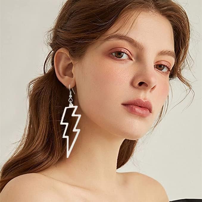 Modpide 80s Neon Earrings Hollow Lightning Bolt Halloween Punk Retro Earrings for Women 80's Party Accessories - Image 2